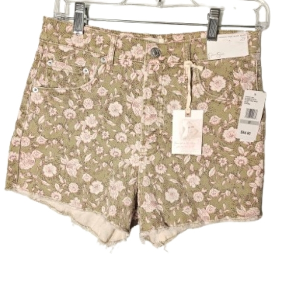 Jessica Simpson High Waist Floral Green and Pink Shorts Women's Size 27 NWT - Picture 1 of 9